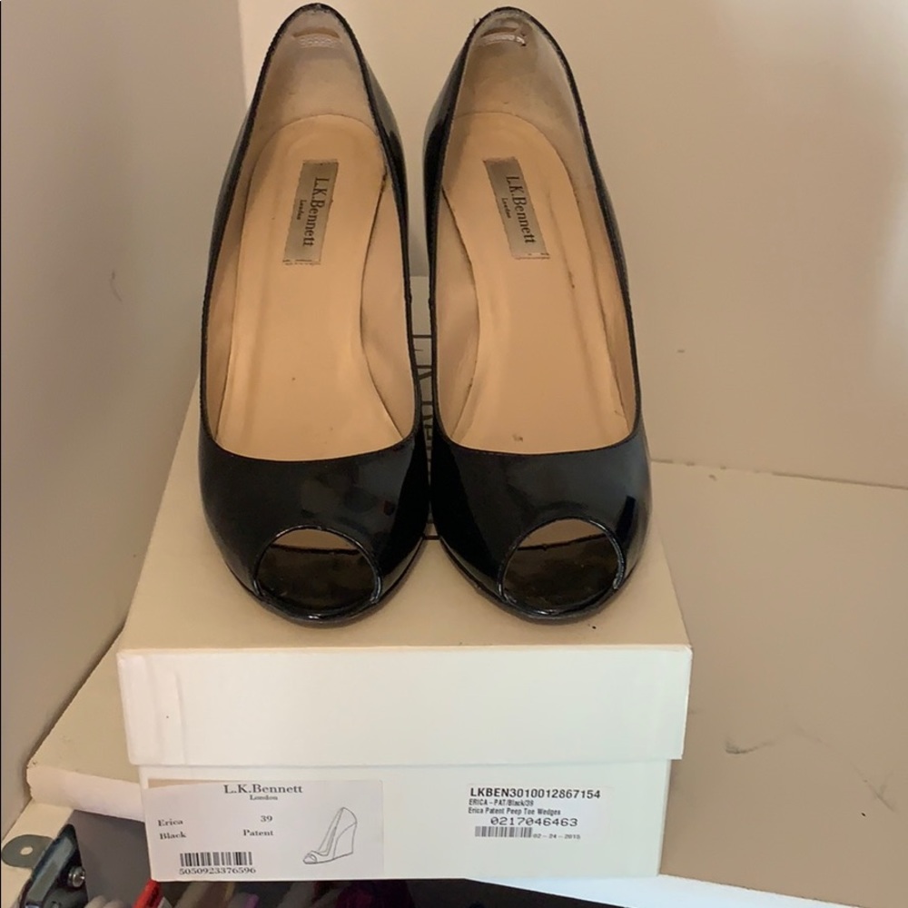 LK Bennett black patent leather wedge heel